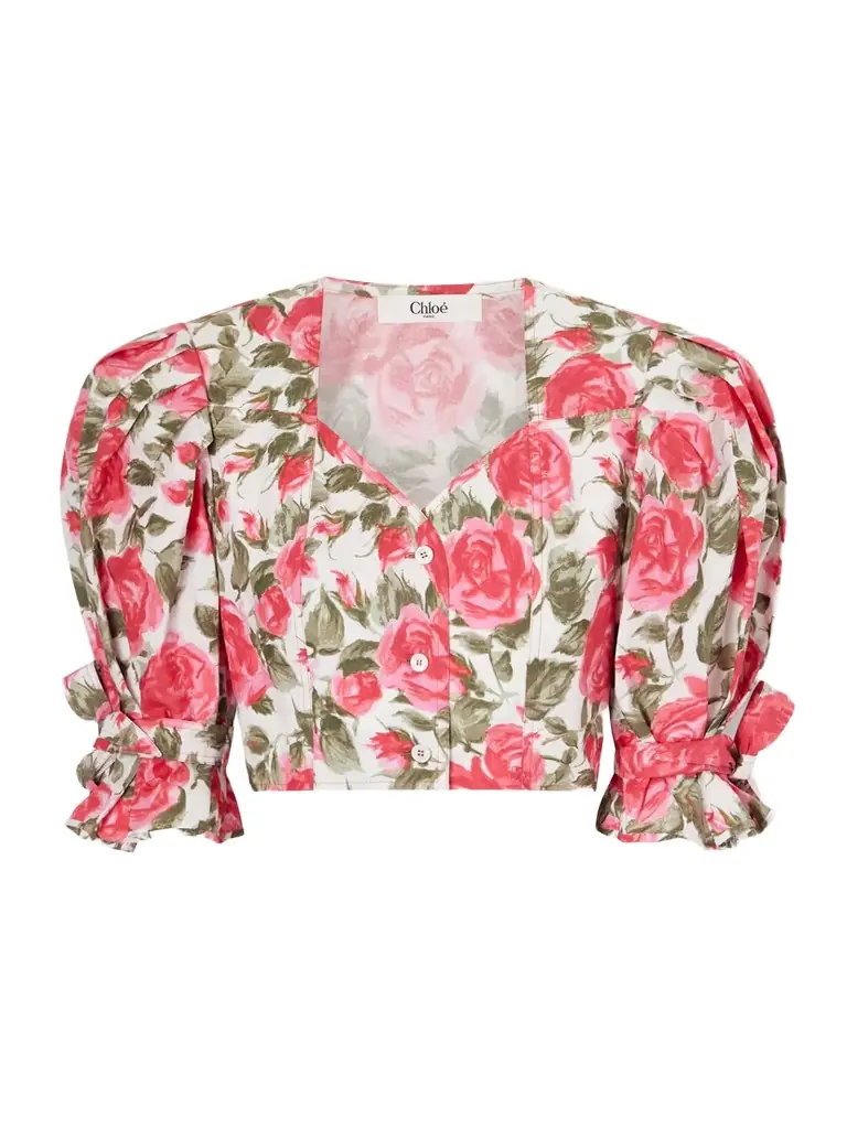 Chloé Cropped Floral-print Cotton-poplin Top