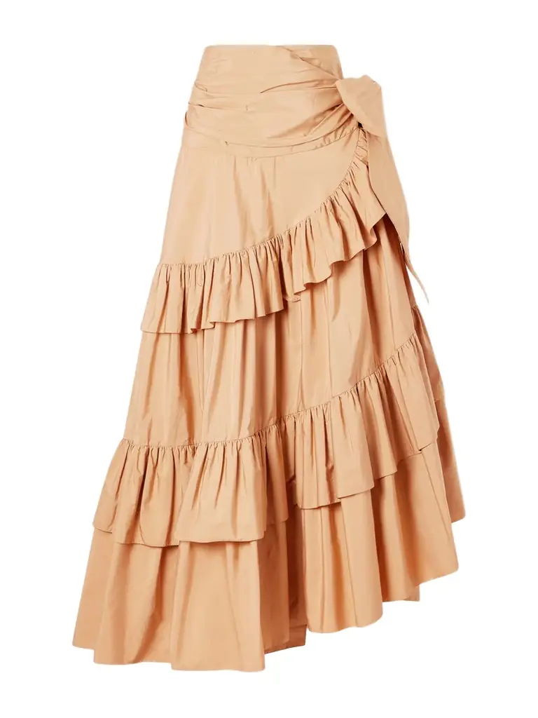 Chloé Bow-detailed Ruffled Organic Cotton-poplin Midi Skirt