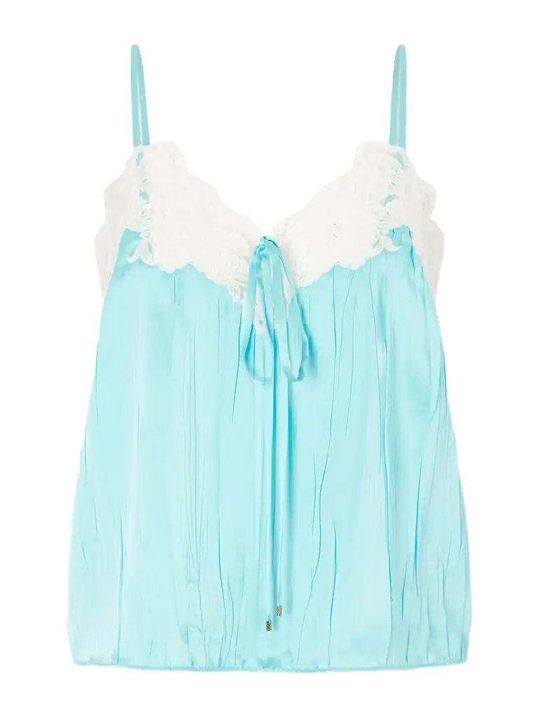 Chloé Lace-trimmed Crinkled Silk-satin Top