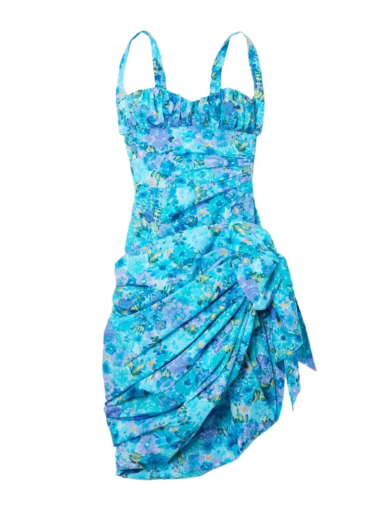 Chloé Asymmetric Bow-detailed Draped Gathered Floral-print Cotton Mini Dress