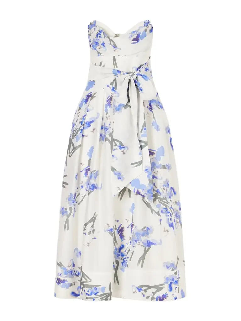 Rebecca Vallance Bluebell Belted Draped Floral-print Organza Midi Dress