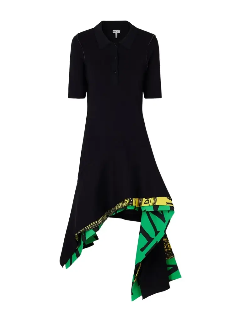 Loewe Asymmetric Layered Printed Jersey Midi Dress