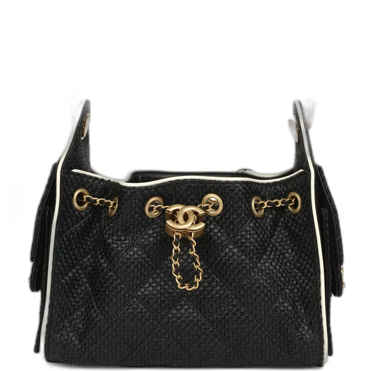 Chanel Chanel Mini 25 Hobo Bag Black Raffia and White Calfskin Antique Gold Hardware