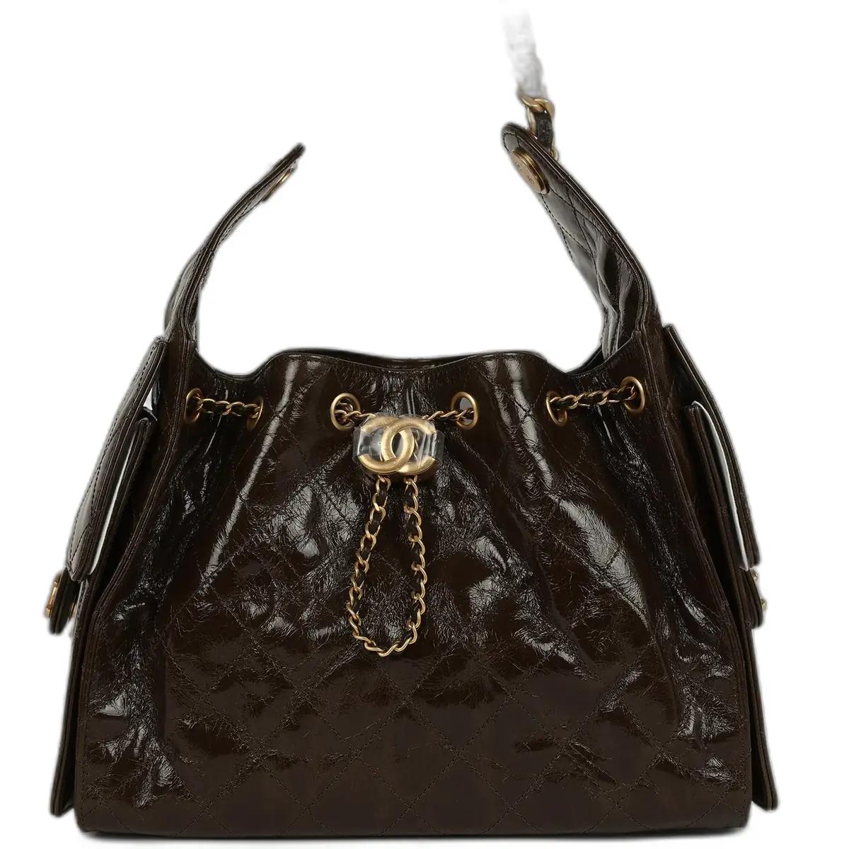 Chanel Chanel Small 25 Hobo Bag Khaki Shiny Aged Crumpled Calfskin Antique Gold Hardware