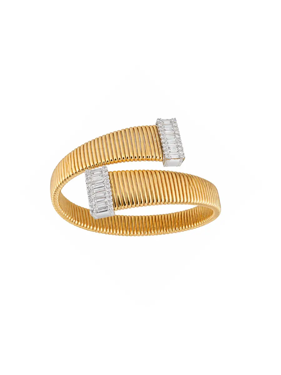 Wish Fine Jewelry 0.644ct Diamond 14K Gold Bypass Bangle Bracelet