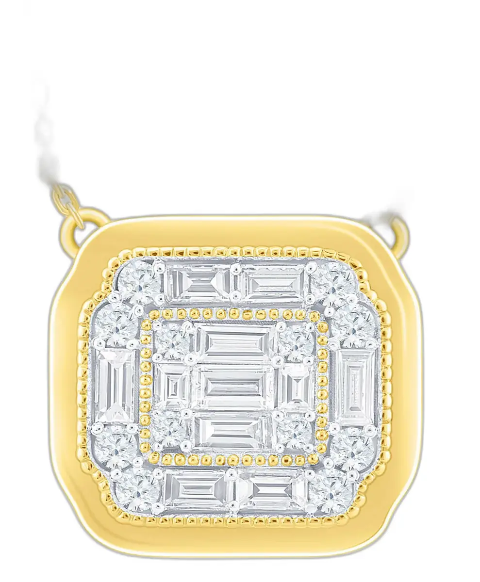 Wish Fine Jewelry 0.915ct Diamond 14K Gold Halo Pendant Necklace