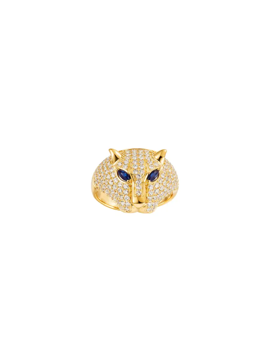 Wish Fine Jewelry 1.261ct Diamond Sapphire 14K Gold Pave Panther Ring