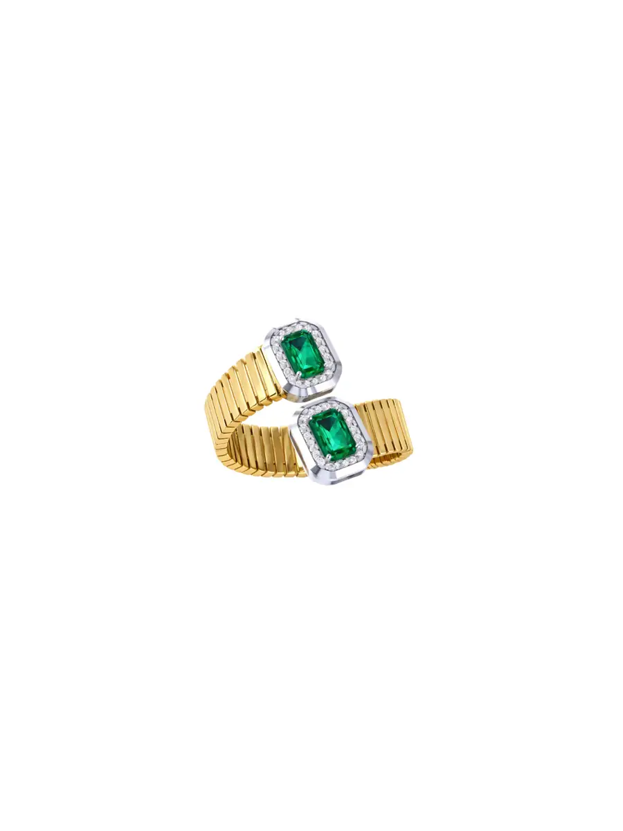 Wish Fine Jewelry 1.428ct Diamond Emerald 14K Gold Bypass Ring