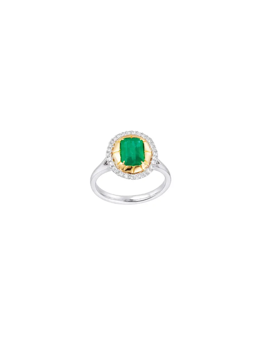 Wish Fine Jewelry 1.851ct Diamond Emerald 14K Gold Halo Cocktail Ring