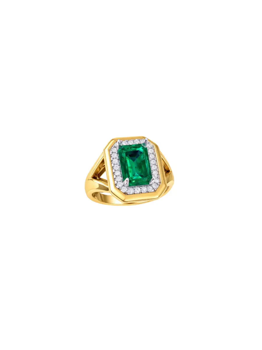 Wish Fine Jewelry 1.865ct Diamond Emerald 14K Gold Halo Cocktail Ring