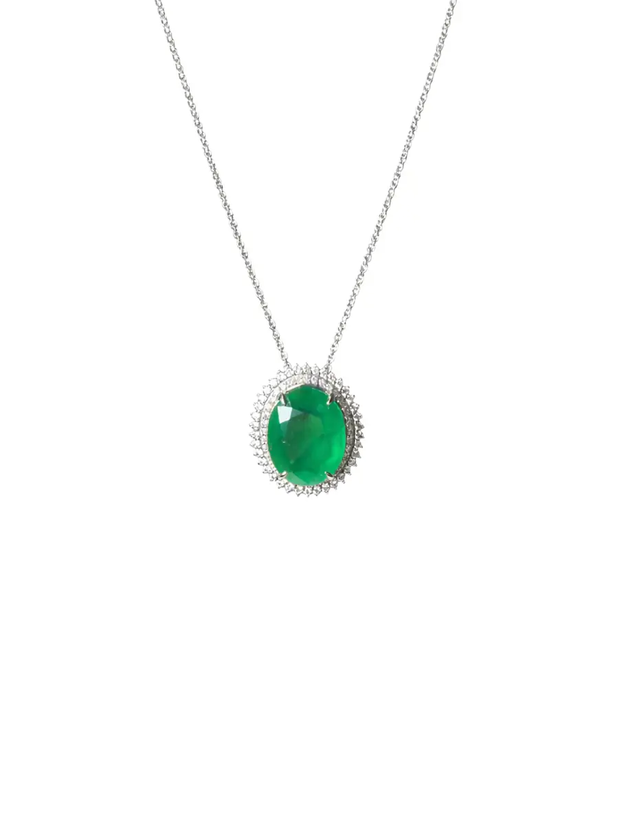 Wish Fine Jewelry 12.55ct Emerald Diamond 18K Gold Halo Necklace