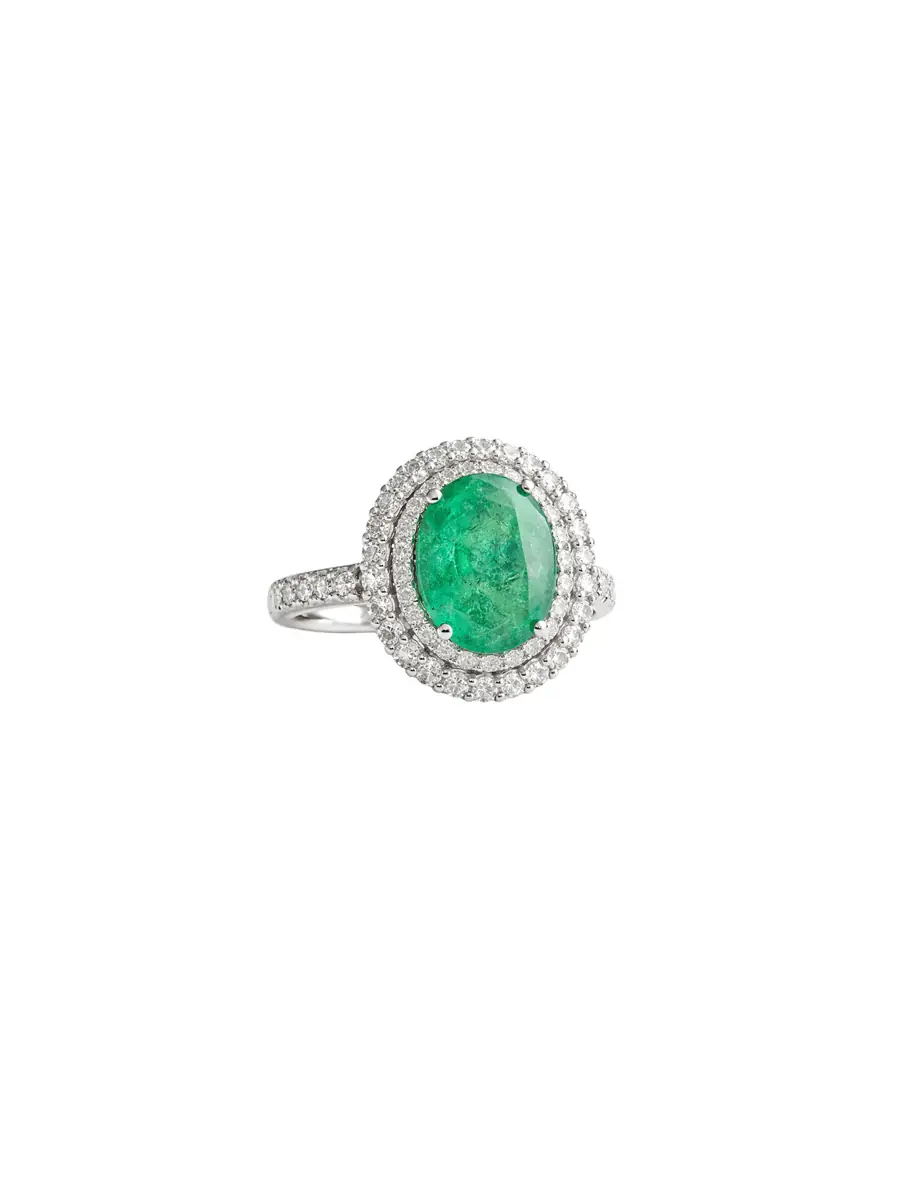Wish Fine Jewelry 2.51ct Diamond Emerald 18K Gold Oval Ring
