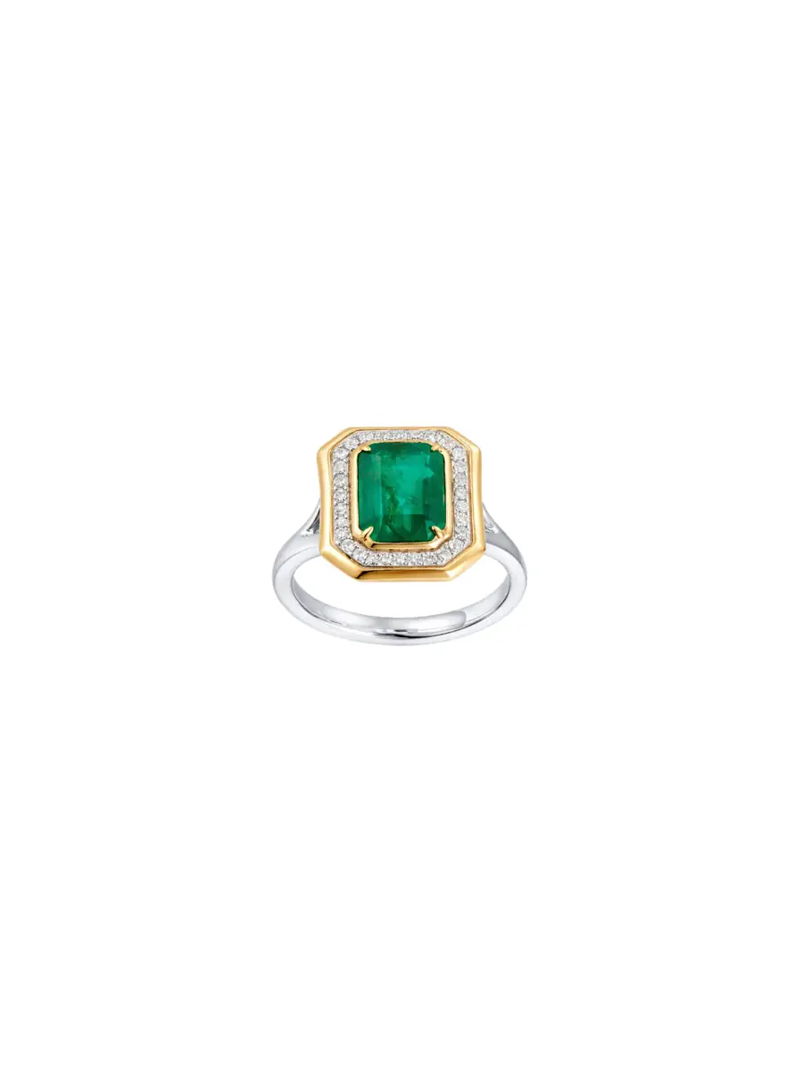 Wish Fine Jewelry 2.541ct Diamond Emerald 14K Gold Halo Cocktail Ring