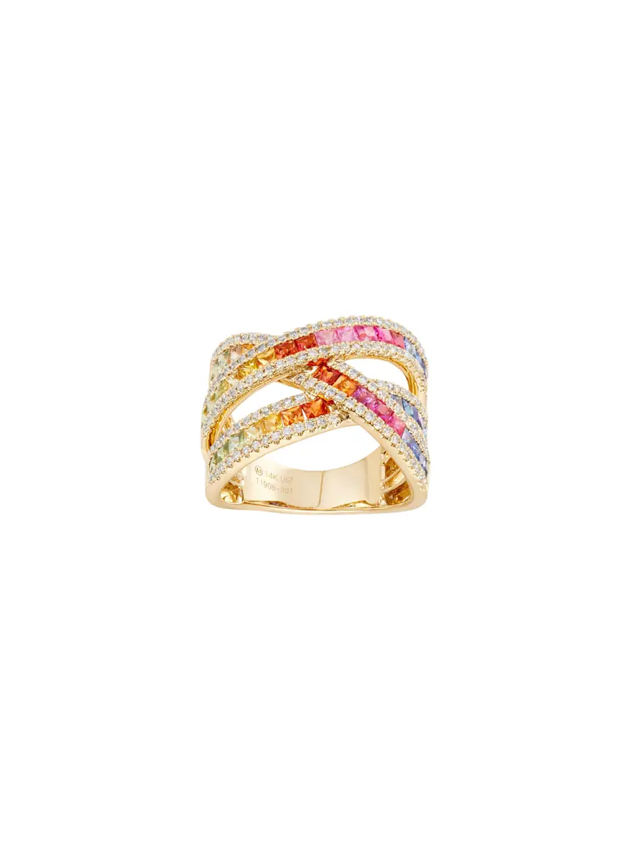 Wish Fine Jewelry 2.95ct Multi Stones Diamond 14K Gold Crossover Ring