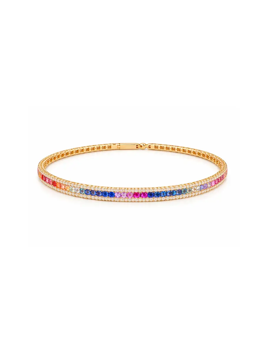 Wish Fine Jewelry 3.14ct Diamond Multi Sapphire 14K Gold Bangle Bracelet