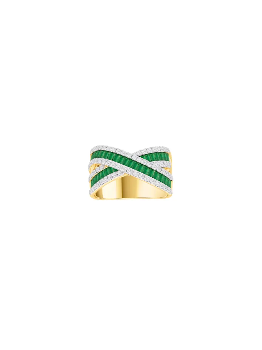 Wish Fine Jewelry 3.1ct Emerald Diamond 14K Gold Crossover Ring