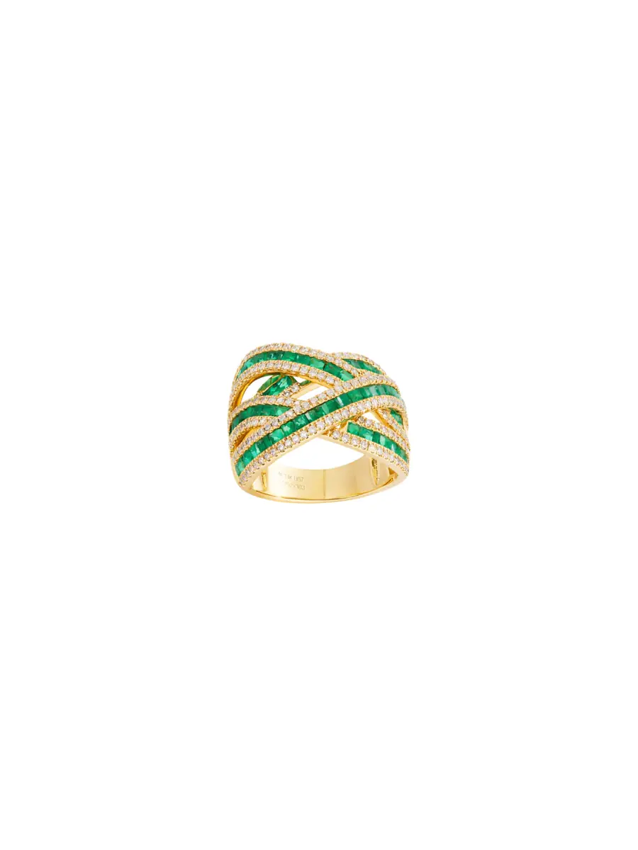 Wish Fine Jewelry 3.261ct Emerald Diamond 14K Gold Crossover Ring