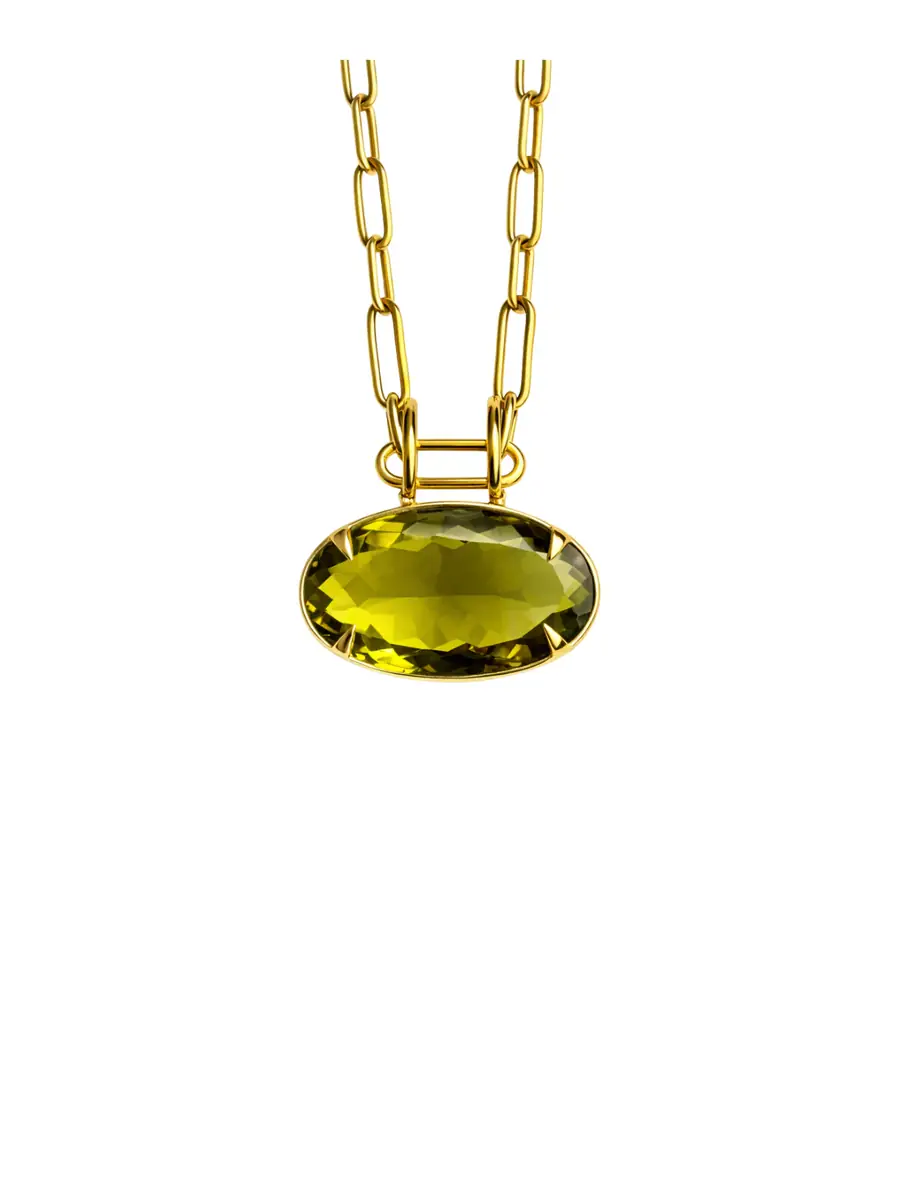 Wish Fine Jewelry 33.20ct Olive Quartz 18K Gold Pendant