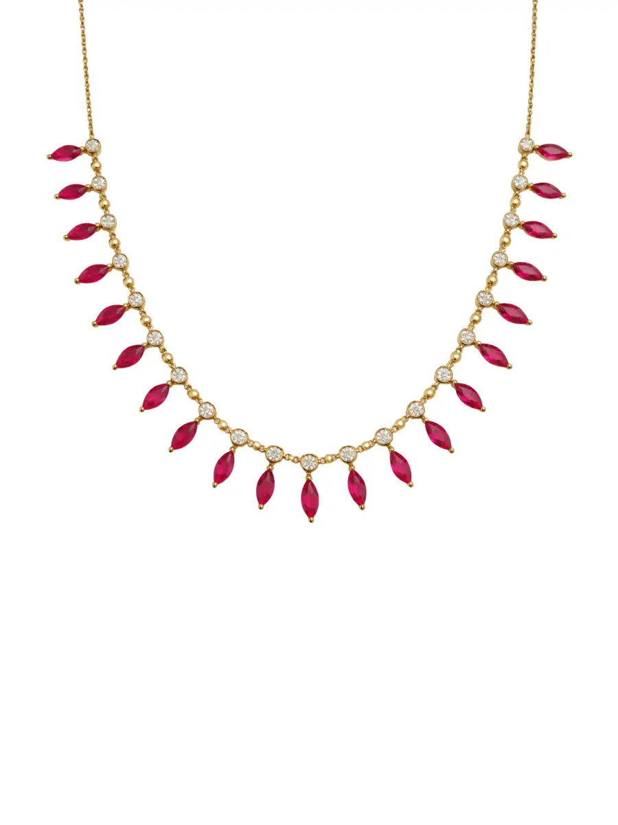 Wish Fine Jewelry 5.25ct Ruby Diamond 14K Gold Stationed Chain Necklace