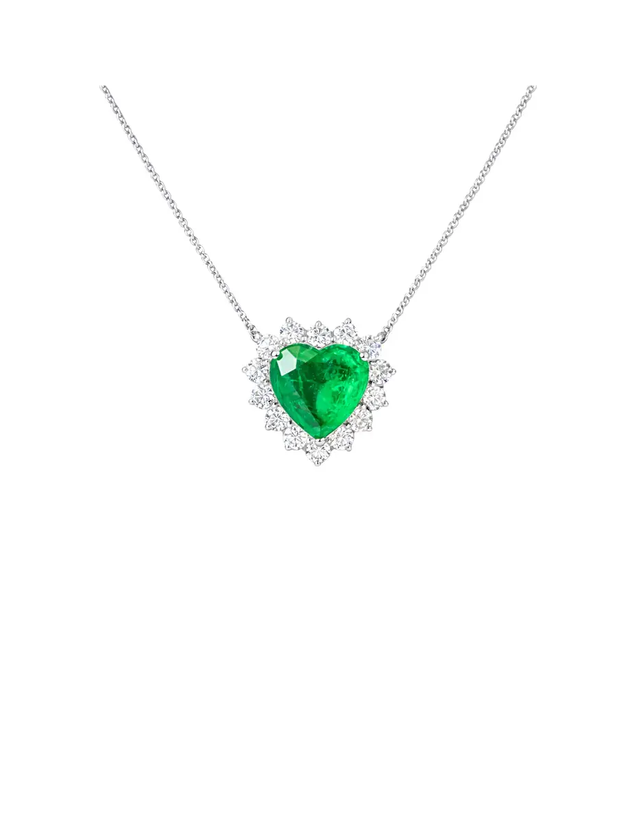 Wish Fine Jewelry 8.77ct Diamond Emerald 18K Gold Heart Necklace