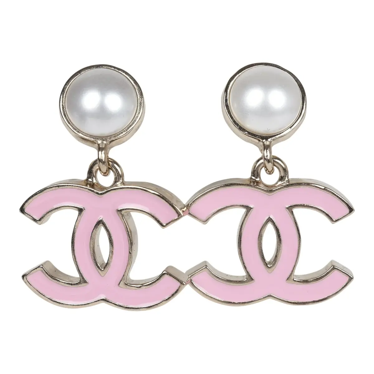 Chanel Chanel Small Enamel CC Dangle Earrings Light Pink Faux Pearl/Light Gold Tone Hardware