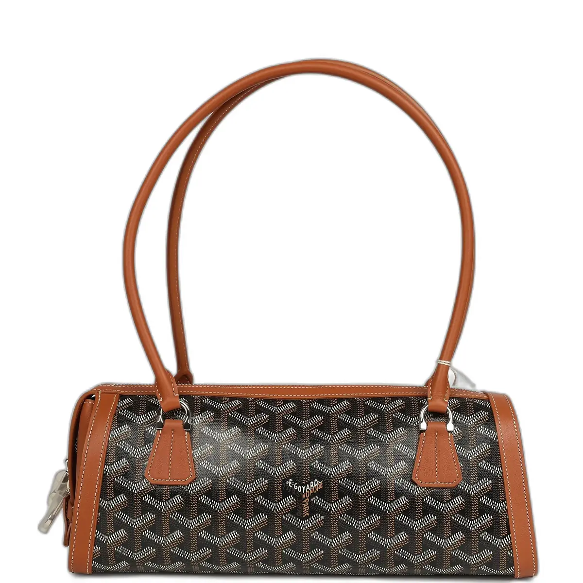 goyard Goyard Goyardine Canvas Bonbonnière Bag Black and Brown Chevroches Calfskin Palladium Hardware