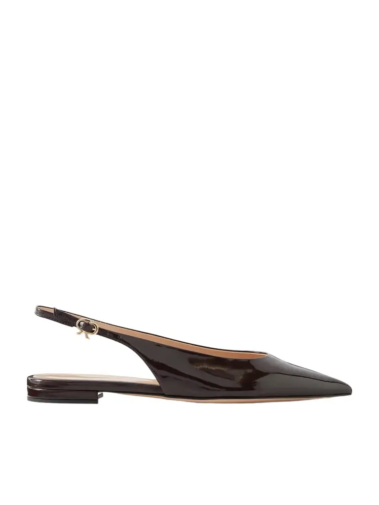 Gianvito Rossi Robbie Polished-leather Slingback Flats