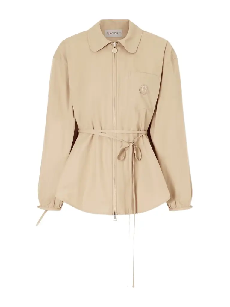 Moncler Belted Appliquéd Cotton-poplin Zip-up Shirt