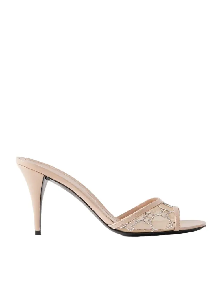 Gucci Crystal-embellished Leather-trimmed Mesh Sandals