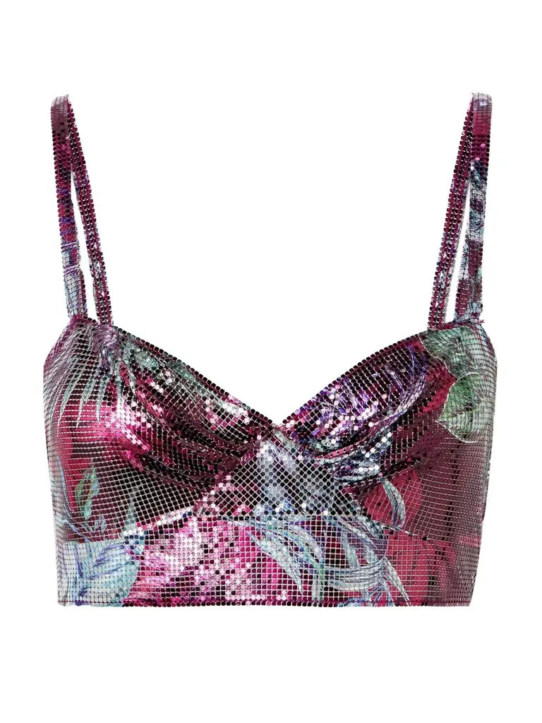 Rabanne Cropped Printed Chainmail Top