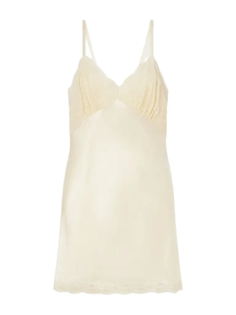 Saint Laurent Lace-trimmed Satin-satin Mini Dress
