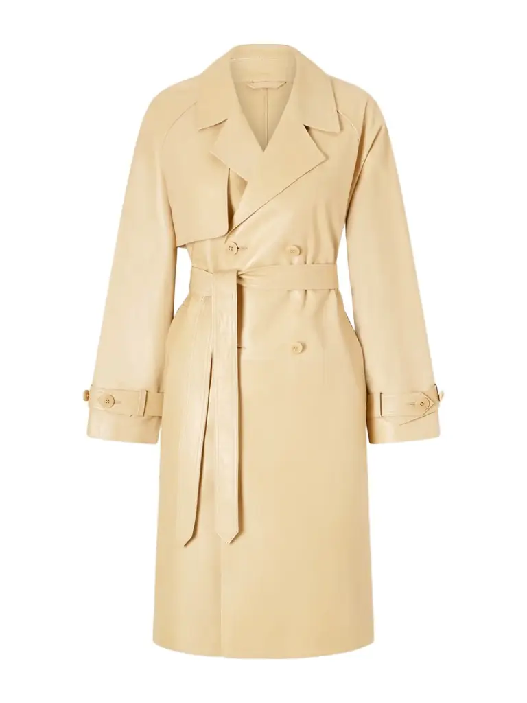 Nour Hammour Double-breasted Belted Leather Trench Coat