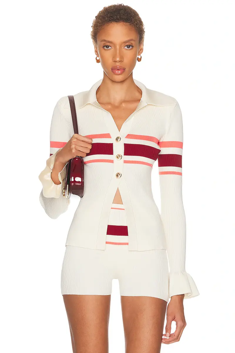 Stripe Viscose Knit Button Top