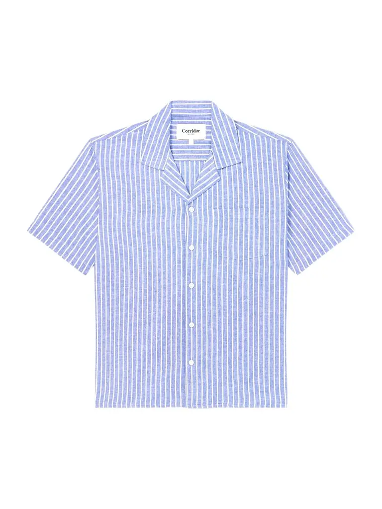 Corridor Camp-Collar Striped Linen and Cotton-Blend Shirt - Men
