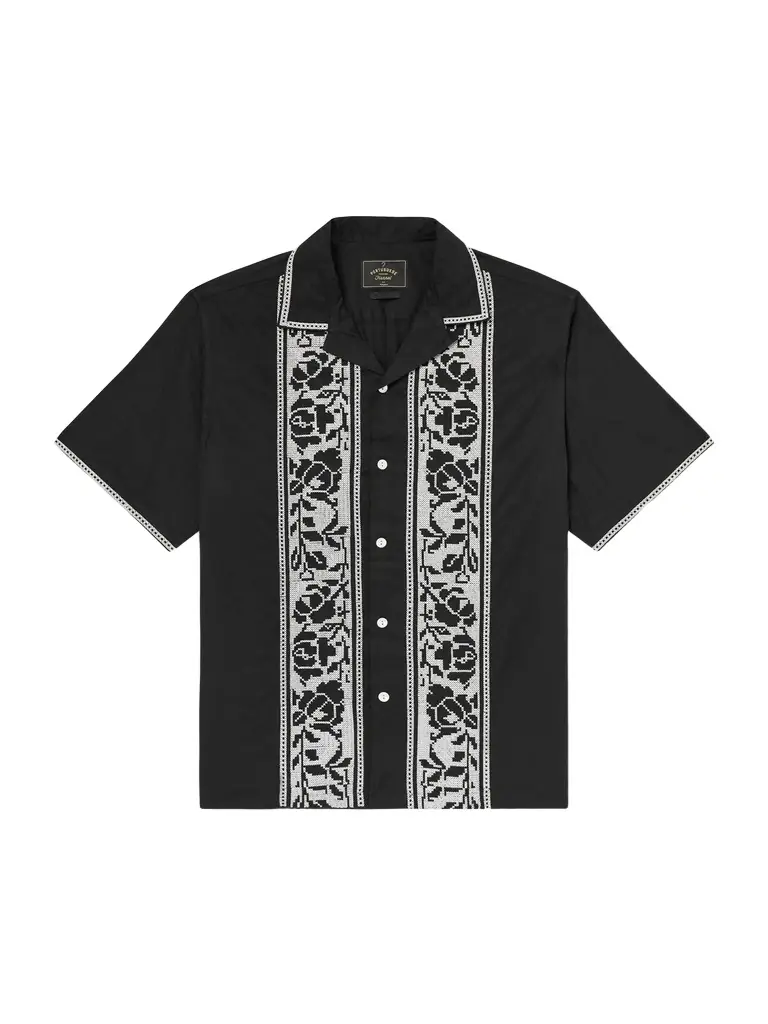 Portuguese Flannel Convertible-Collar Embroidered Cotton Shirt - Men