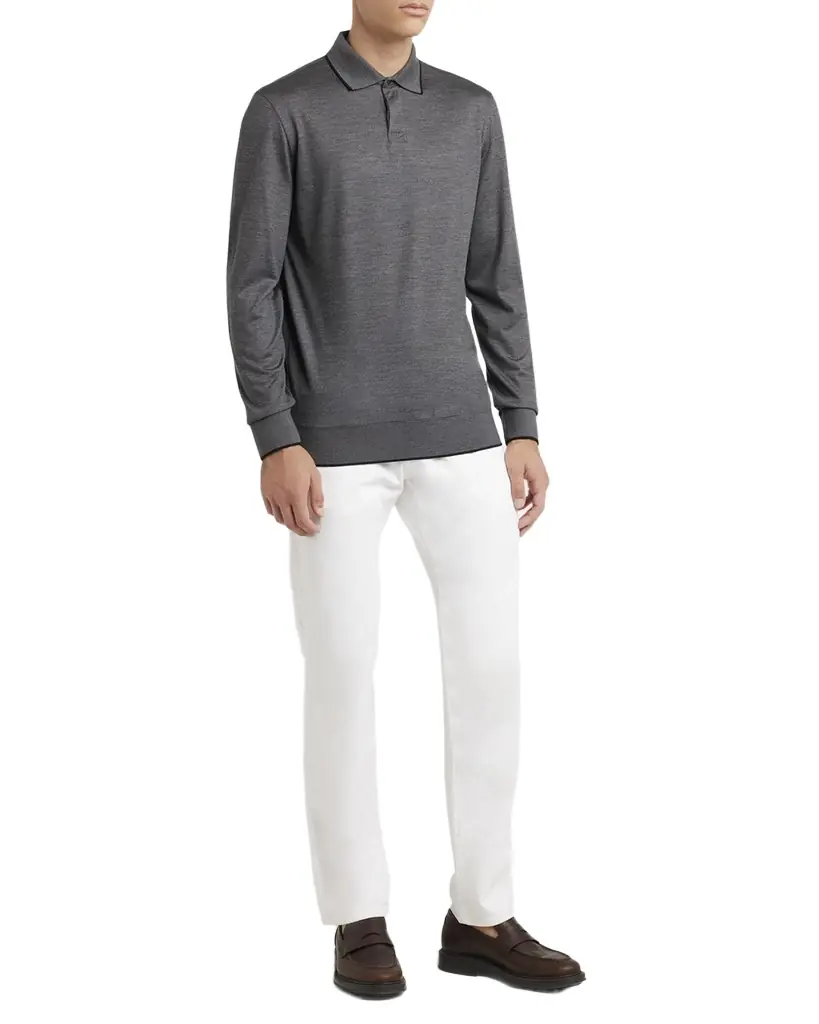 Loro Piana Men 's Wool Polo Shirt with Tipping