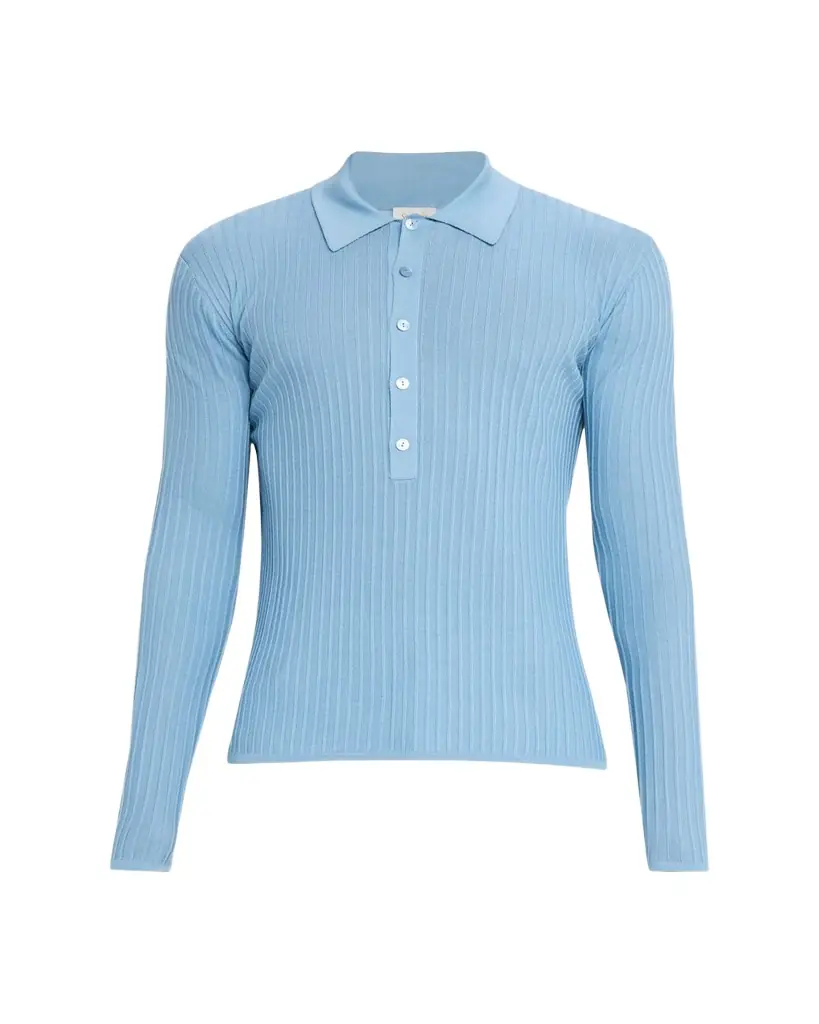 Saint Laurent Men's Wool, Cashmere and Silk Ribbed Polo Sweater