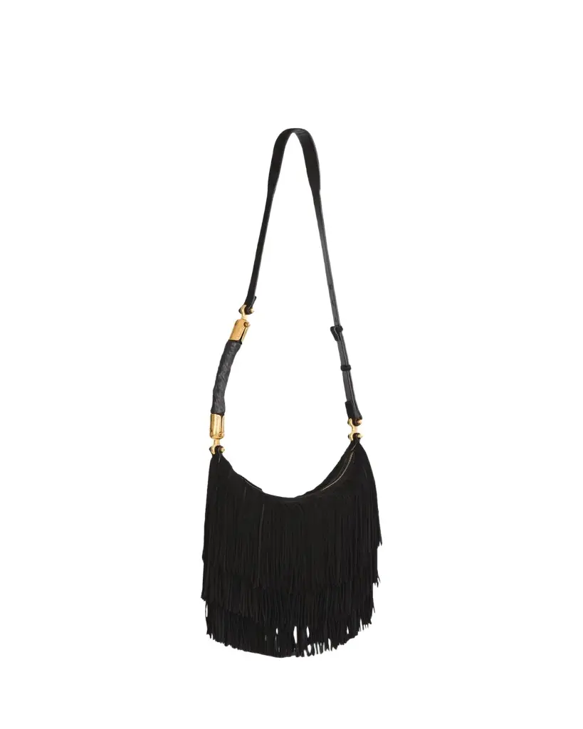 Balmain Ebene Suede Fringe Hobo Bag