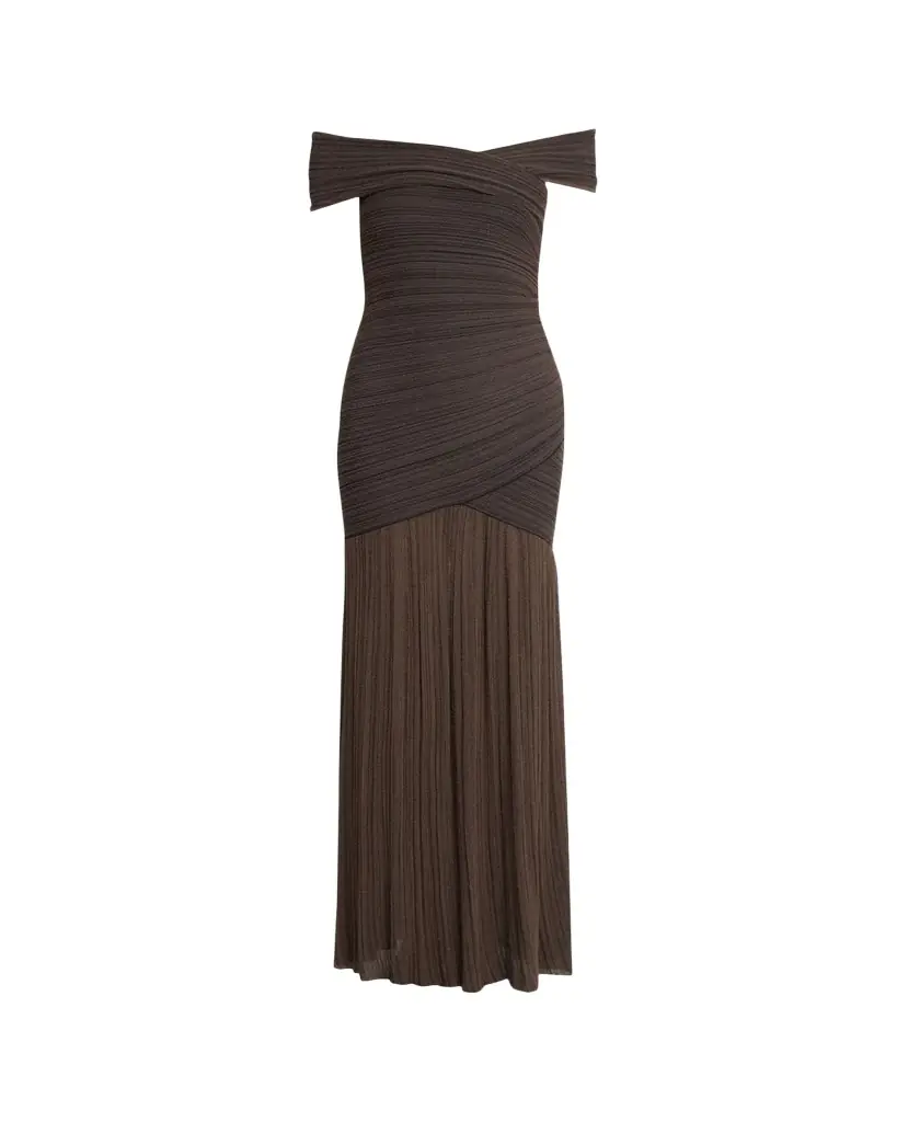 Balmain Off-The-Shoulder Ribbed Bandage Gown