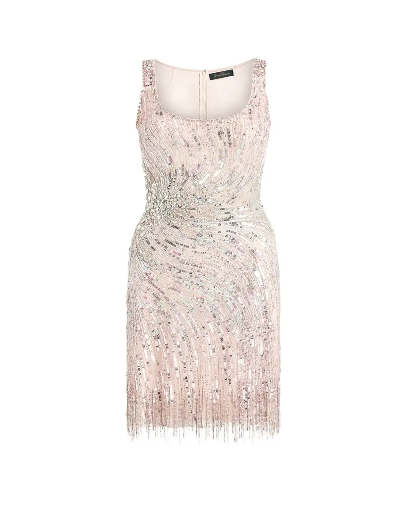 Jenny Packham Swirly Beaded Sleeveless Mini Cocktail Dress