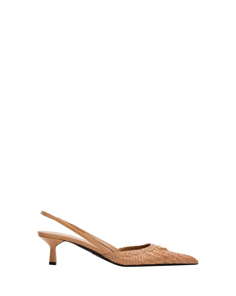 Prada 55mm Triangle Logo Woven Leather Slingback Pumps