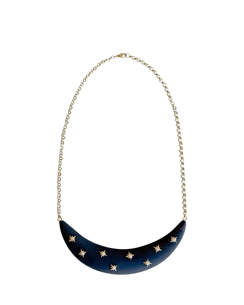 Haute Victoire Crescent Moon Ebony and Diamond Necklace