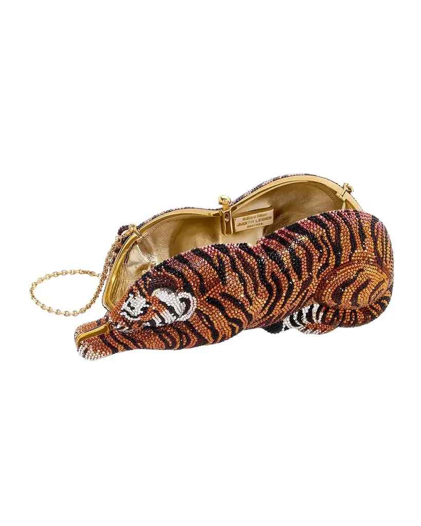 Judith Leiber Couture Tiger Crystal Minaudiere, Copper