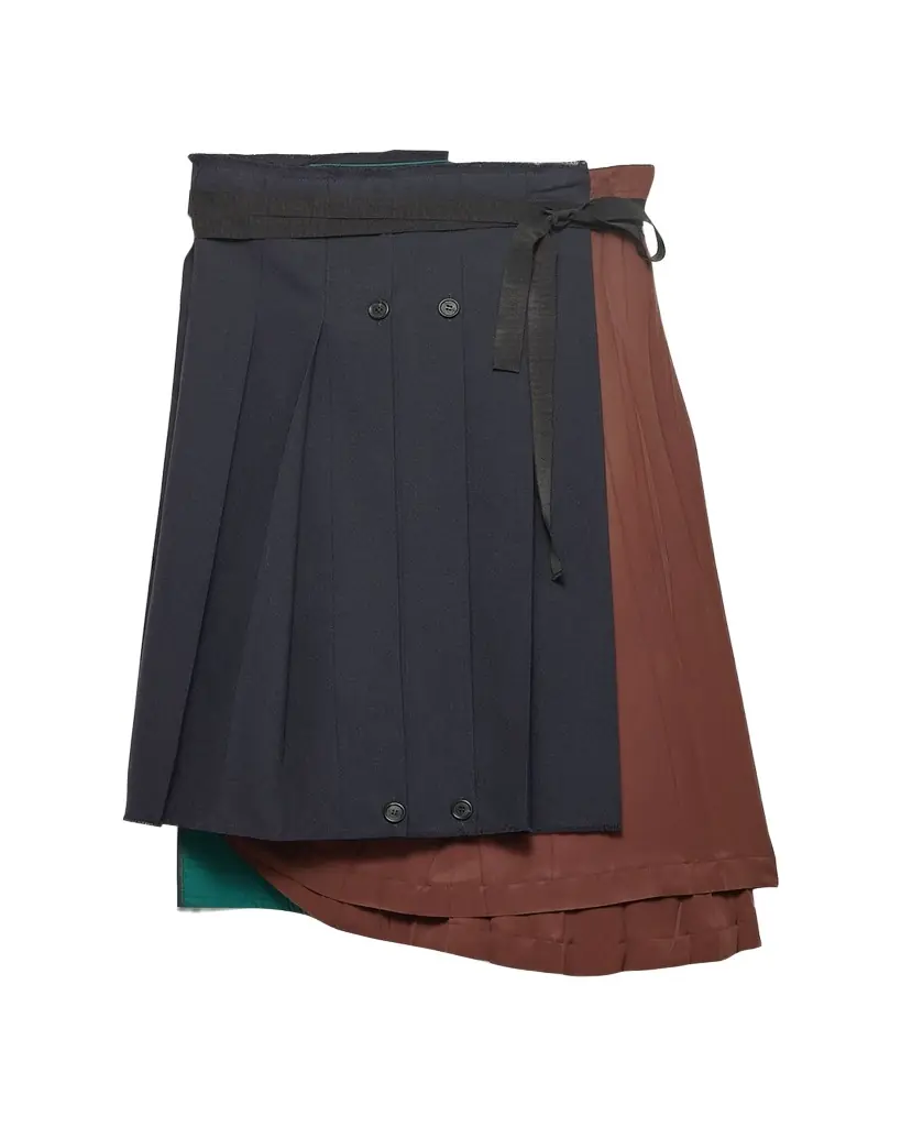 Prada Pleated Wool Patchwork Midi Skirt