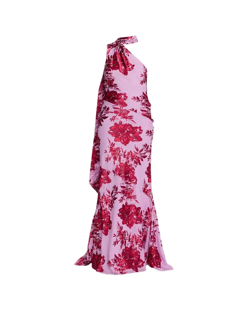Retrofete Lorenna Floral One-Shoulder Scarf Gown