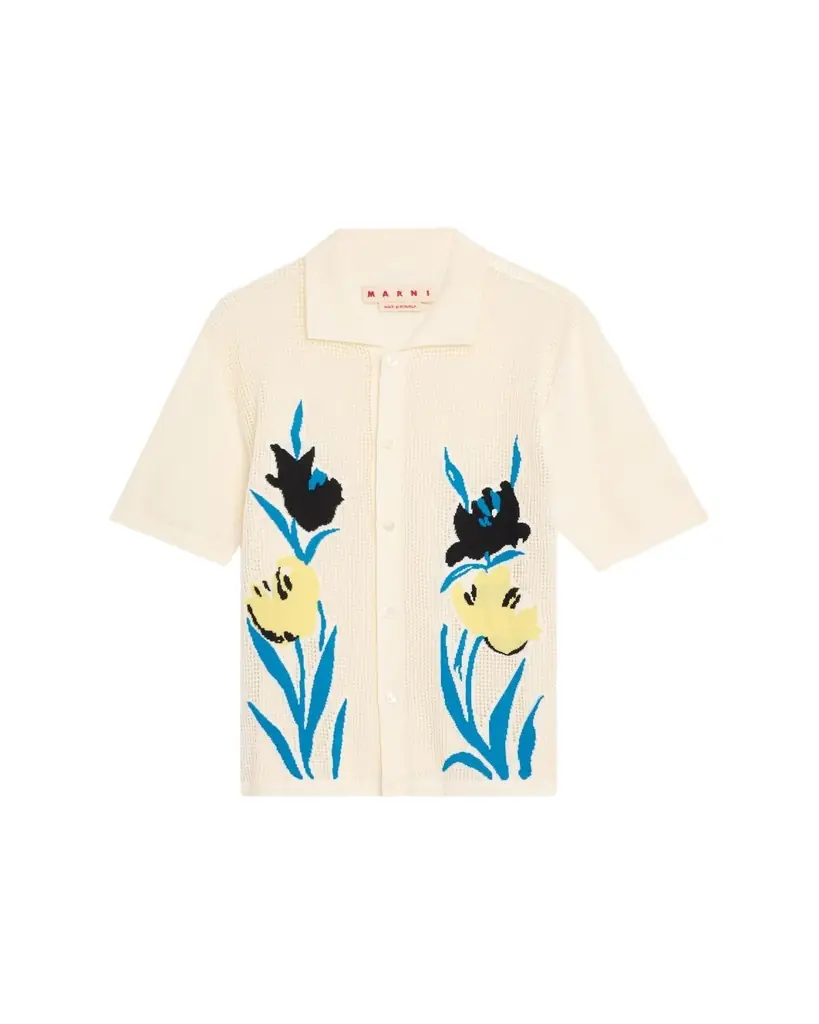 Marni Men's Floral Mesh Short-Sleeve Cardigan