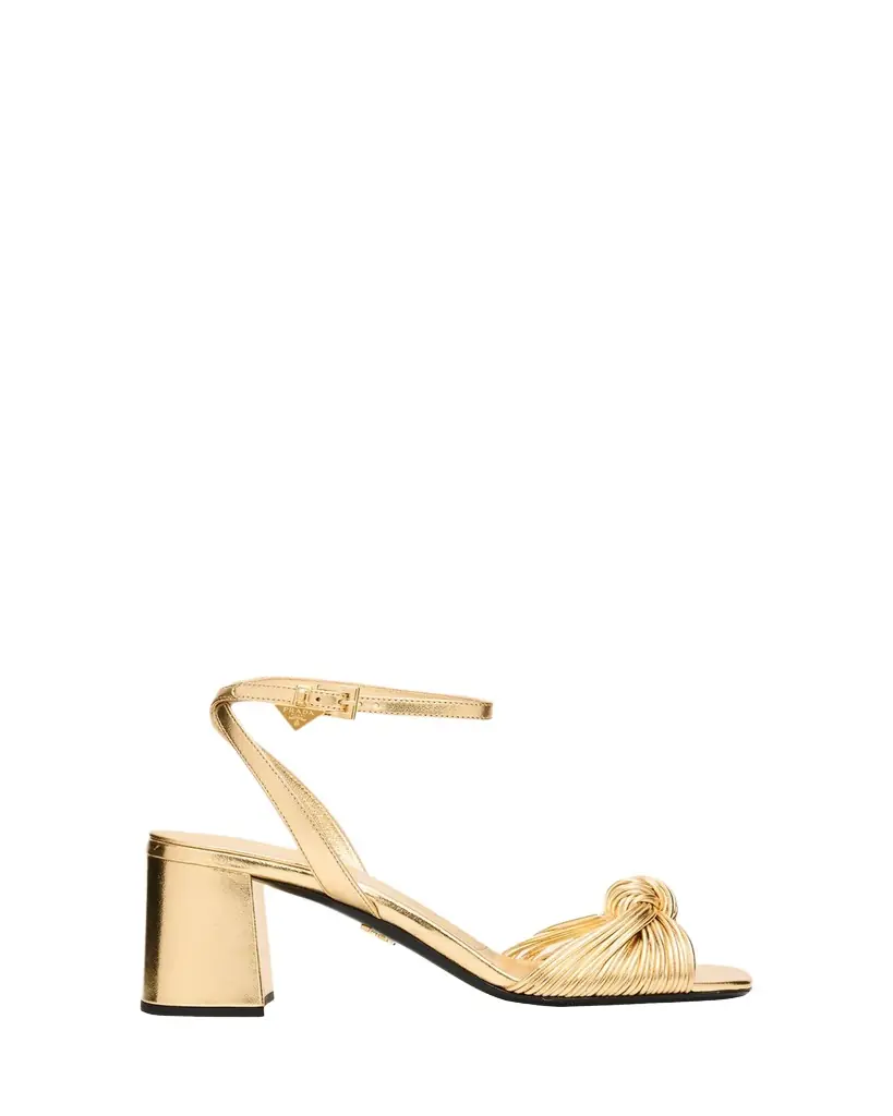 Prada 65mm Knotted Metallic Leather Sandals