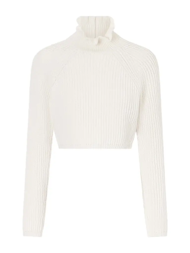 Max Mara Campo Ruffled Ribbed-knit Cotton Sweater