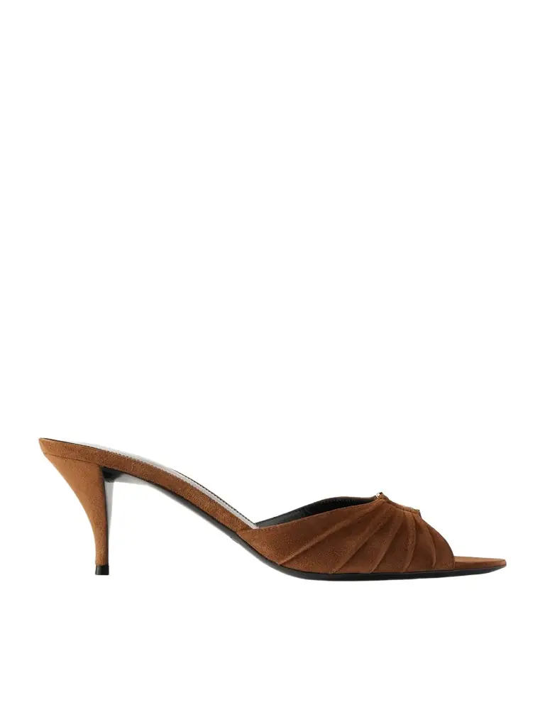 Saint Laurent Babylone Embellished Gathered Suede Mules - Women's Shoes