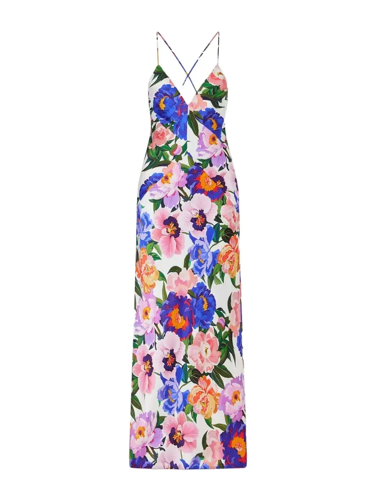 Borgo de Nor Olive Floral-print Satin-crepe Maxi Dress